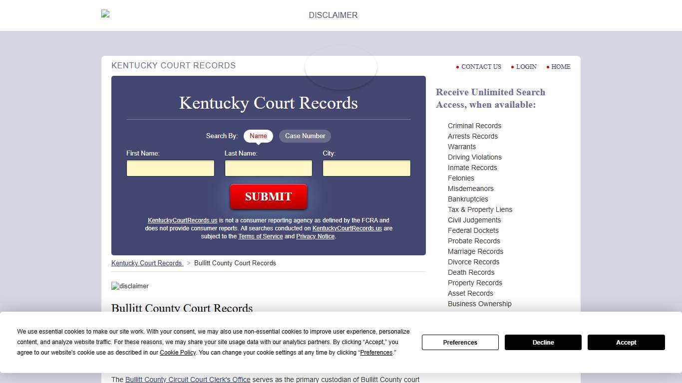 Bullitt County Court Records KentuckyCourtRecords.us