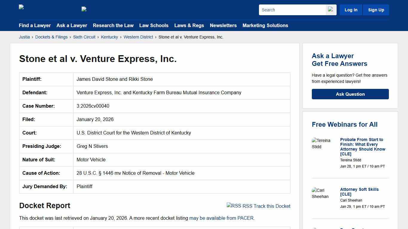 Stone et al v. Venture Express, Inc. 3:2026cv00040 U.S. District Court for the Western District of Kentucky Justia